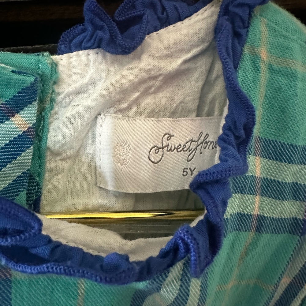 Plaid Blue and Teal Kids Dress - Picture 3 of 3